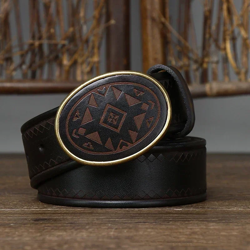 3,8 cm Herren-Gürtel aus hochwertigem Echtleder, luxuriöser Gürtel mit glatter Schnalle, reines Rindsleder, lasergraviert, passend für Herrenjeans_voghion.com