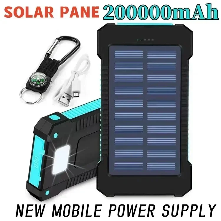 

Portable Waterproof Smartphone Charging Bank 200000mAh External Battery Solar Charging Bank LEDSOS Flashlight Fast Charging