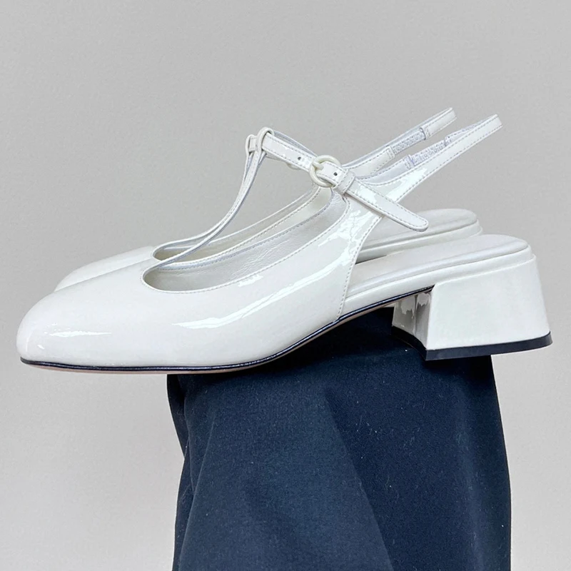 

Сандалии женские из лакированной кожи, элегантная дизайнерская однотонная обувь с круглым носком, на толстом каблуке, весна-лето