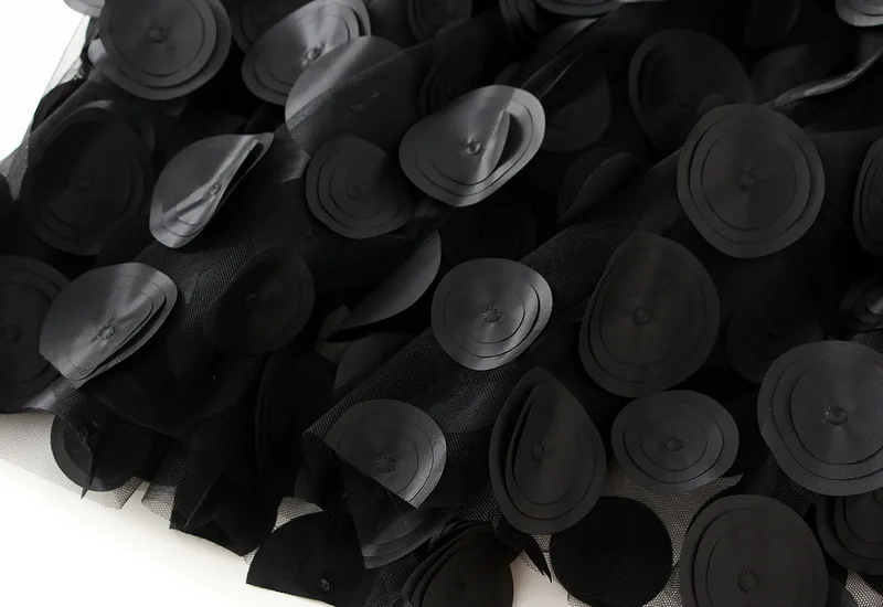Autumn Winter 3D Circular Applique Mesh Long Skirts 2026 Korean Fashion Hepburn Style High Waist A-LINE Skirt