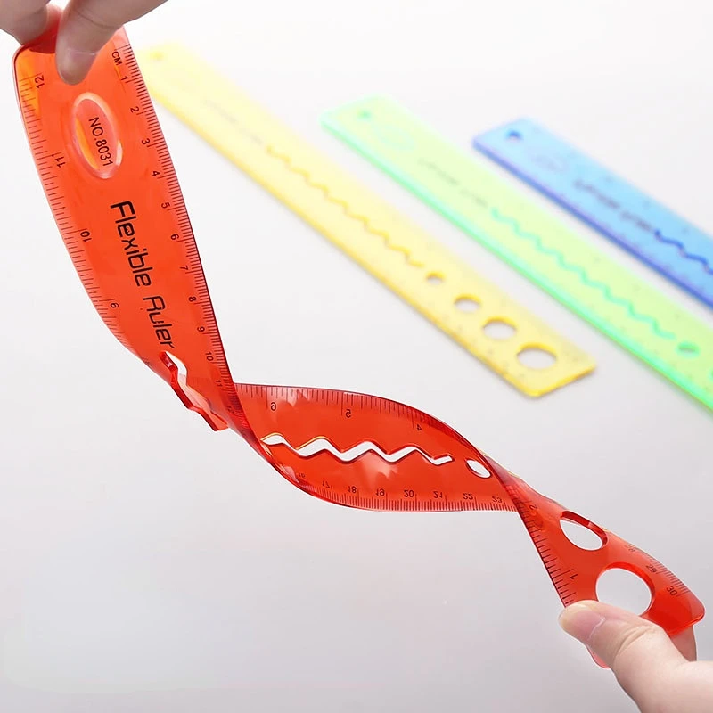 다색 유연한 부드러운 자, 창의적인 30cm 직선 자, 플라스틱 드로잉 도구, 학생 문구 용품, 2 개