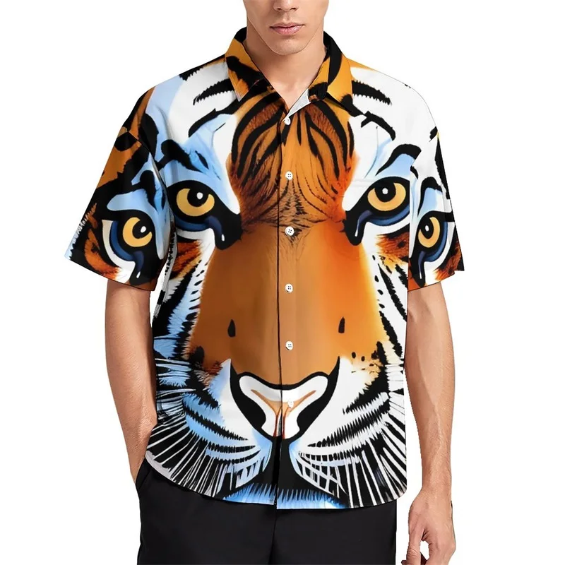 thumbnail image 1 of Camisa informal con estampado de rayas de piel de tigre para hombre, camisa hawaiana de vacaciones de manga corta, camiseta de gran tamaño para hombre, blusas, ropa, 1 of 5