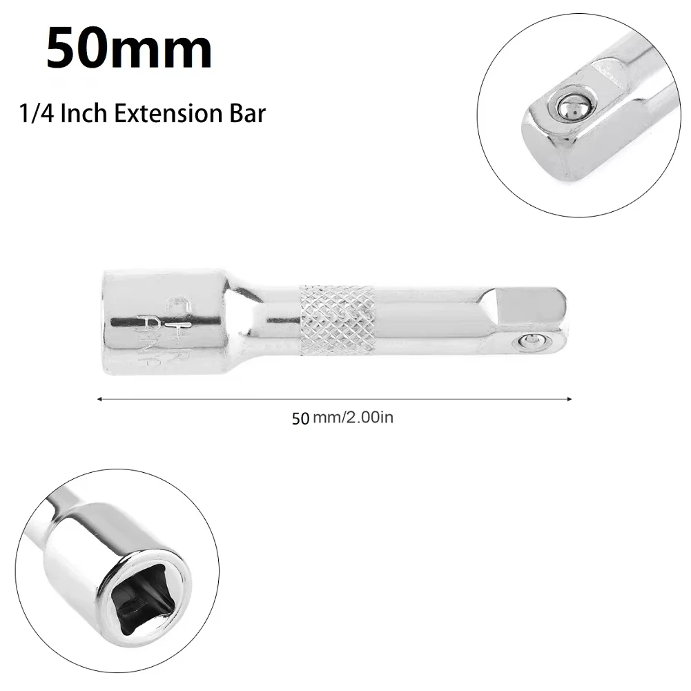 Socket Ratchet Wrench Extension Bar 3pcs 1/4 Inch Socket Ratchet Wrench Extension Bar 50/75/100mm Long Bar Steering Sleeve Connecting Rod Socket Extender Hand Tool