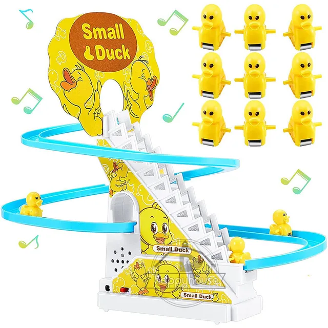 Baby Toys Electric Duck Track Slide Toys Boys Girls Electric Climbing Stairs Toy LED Lights Musical Slide Toys for Children Kids 1