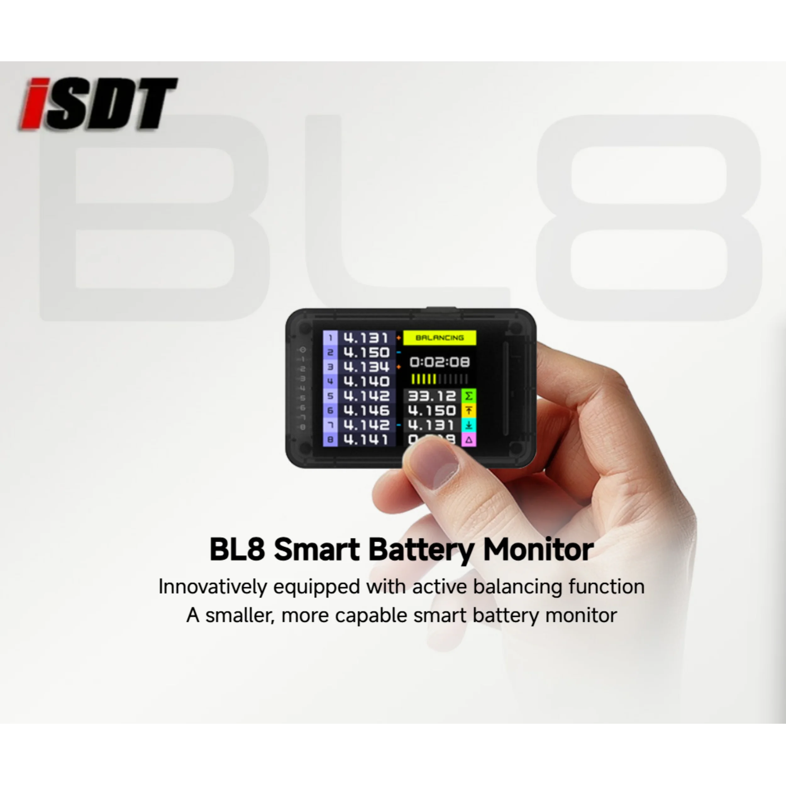 Интеллектуальный монитор батареи ISDT BL8 2-8S с функцией активной балансировки, управление через многоплатформенное приложение для RC FPV дронов
