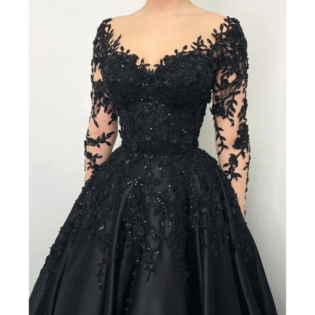 customized Embroidered Lace Heavy Evening Dresses Luxury Black Ladies Dresses for Special Occasions A Line Long Skirt Gala Dress 1