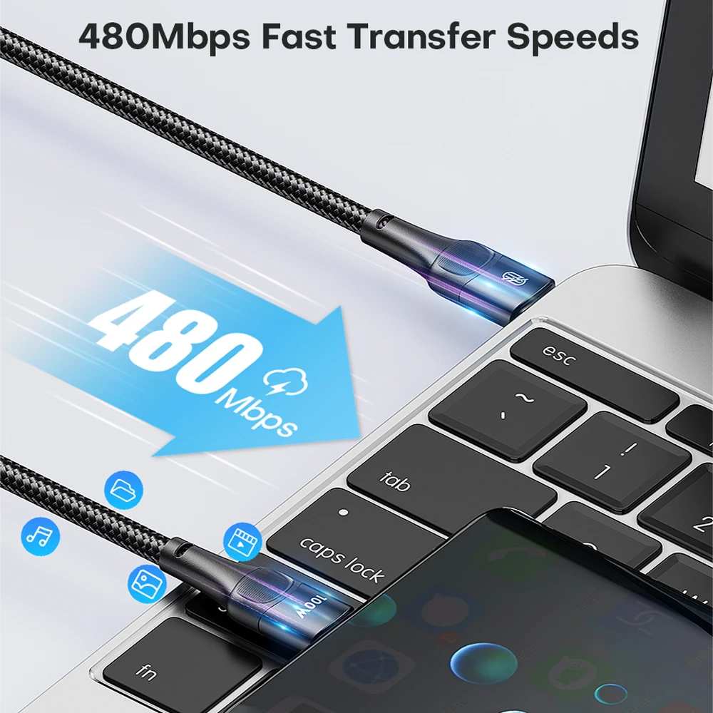 100W USB-C Fast Charging Cable with Quick Charge Technology - Available in 1M, 2M, 3M Lengths