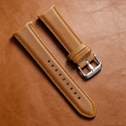 Elegant Vintage Cowhide Leather Watch Band with Quick Release Mechanism - 22mm (Light Brown Silver)