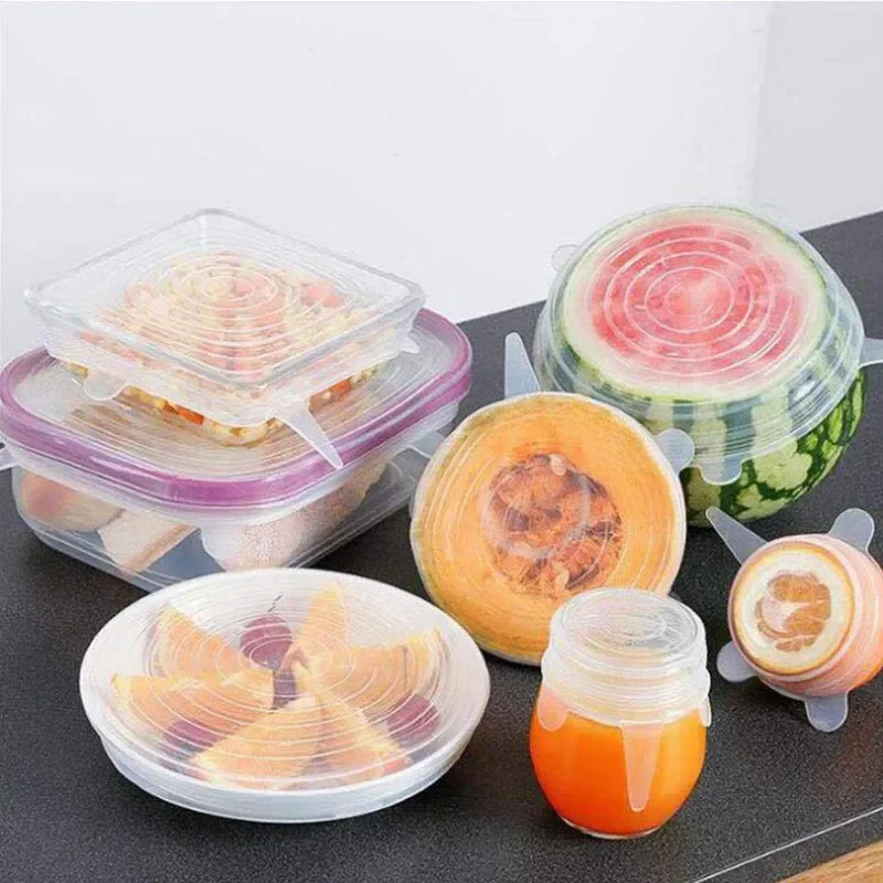 

6Pcs Food Silicone Cover Fresh-keeping Dish Stretchy Lid Cap Reusable Wrap Organization Storage Tool Kitchen Accessories