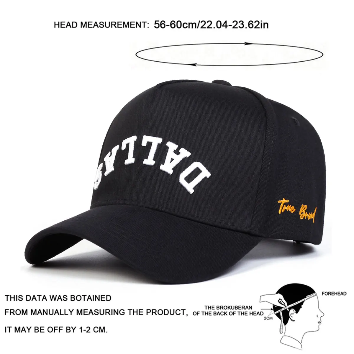 Unisex DALLAS Baseballkappen mit Buchstabenstickerei, Frühling und Herbst, verstellbare Freizeithüte für den Außenbereich, Papa-Hut, Sonnenschutzhut – Detail 8