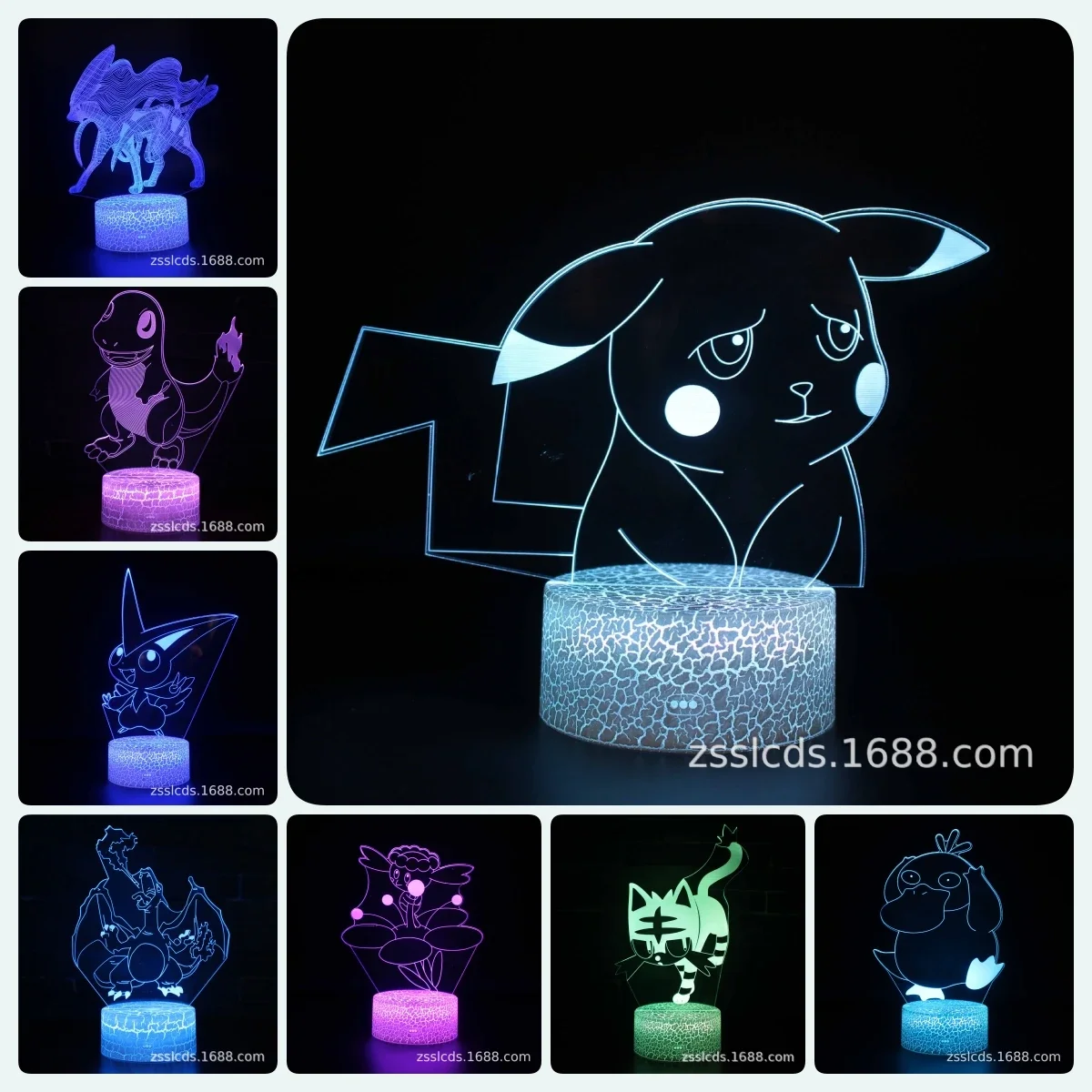 

Pokemon Pikachu LED 3D Night Light Kids Toy Anime Figures Kawaii Pikachu LED Illusion Lamp for Kid Gift Party Decoration