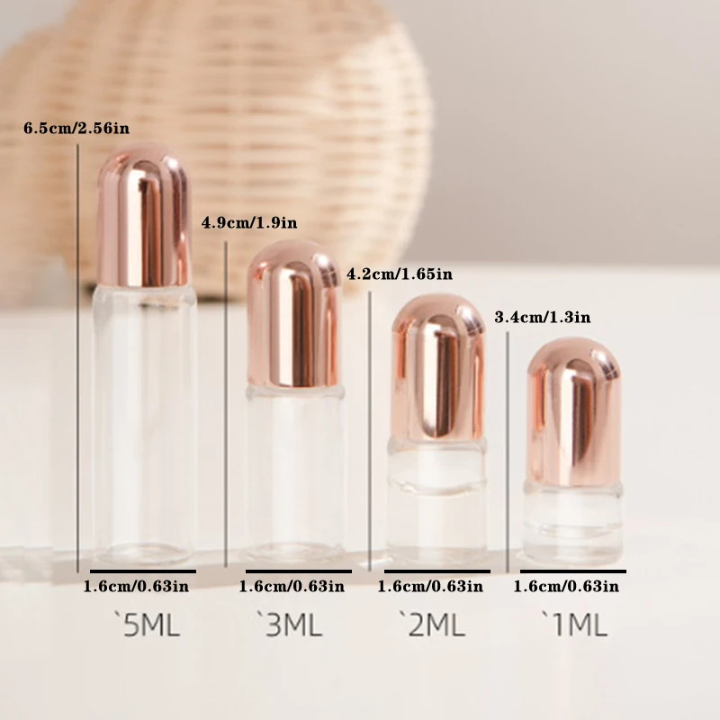 빈 향수 롤러 볼 병, 액체 오일 용기, 리필 가능한 병, 휴대용 미니 보관 병, 1 ml, 2 ml, 3 ml, 5ml