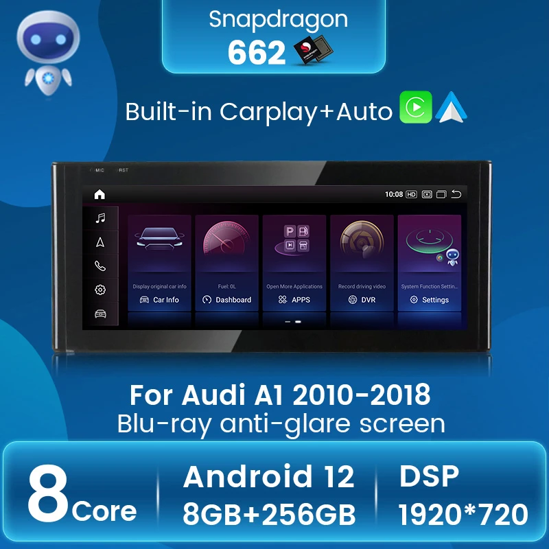 

Автомобильный мультимедийный плеер на Android 12 для Audi A1 2010-2018 Carplay, GPS-навигация, антибликовый экран, управление рулевым колесом
