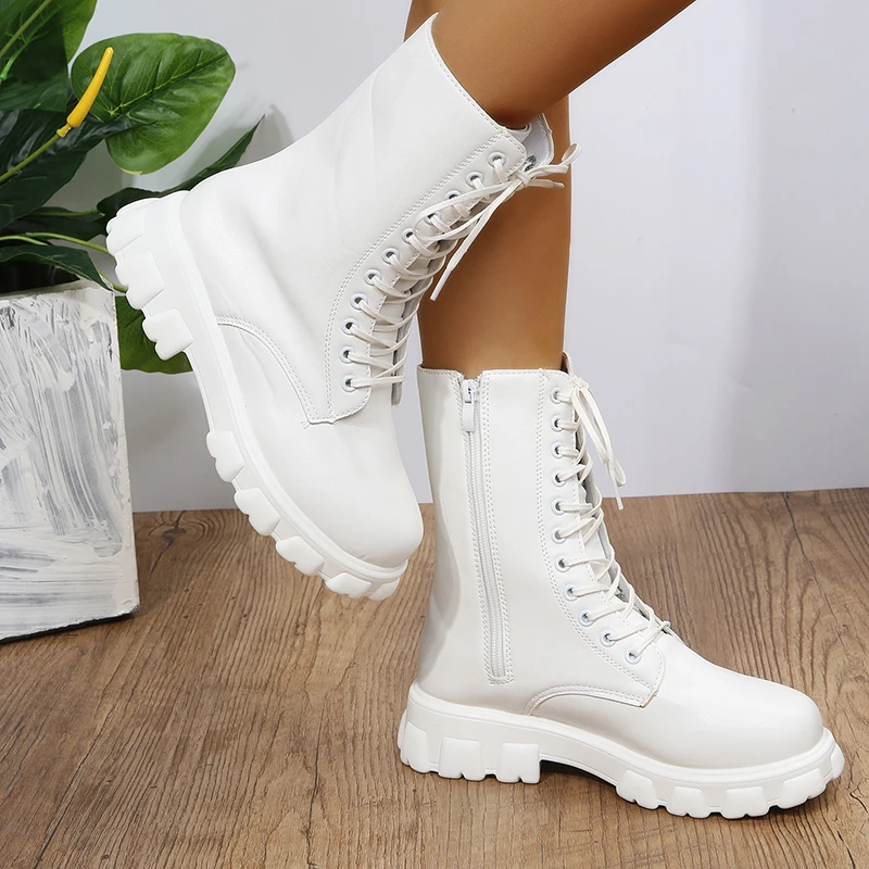 Women's Winter White Ankle Boots Women's Leather Winter Boots 2023