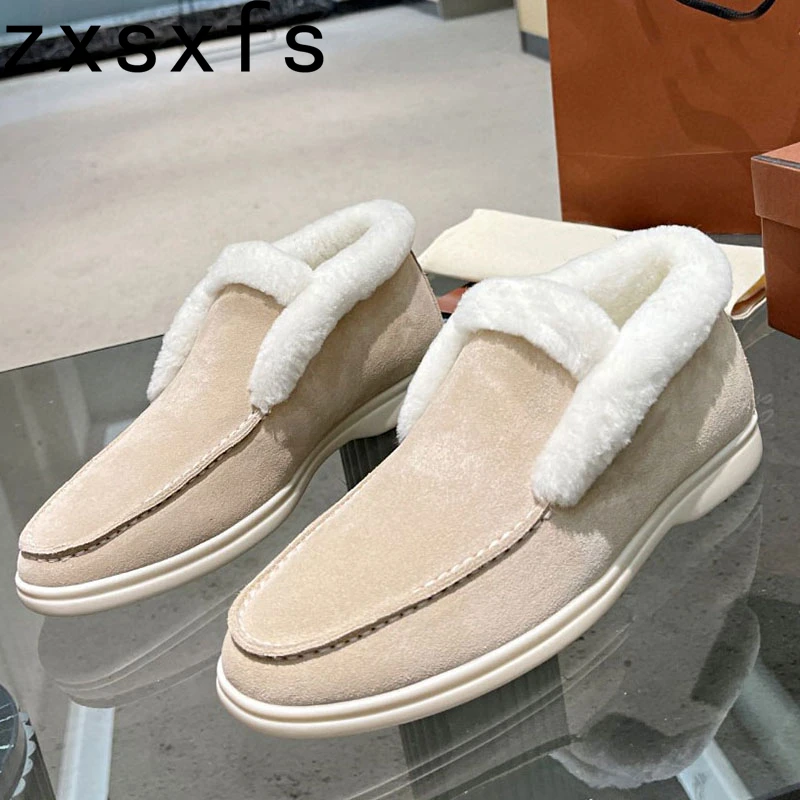 

Winter Fur Shoes Women KidSuede Warm Ankle Snow Boots High Top Flat Casual Walk Shoes Slip On Men&Women Loafers 2023