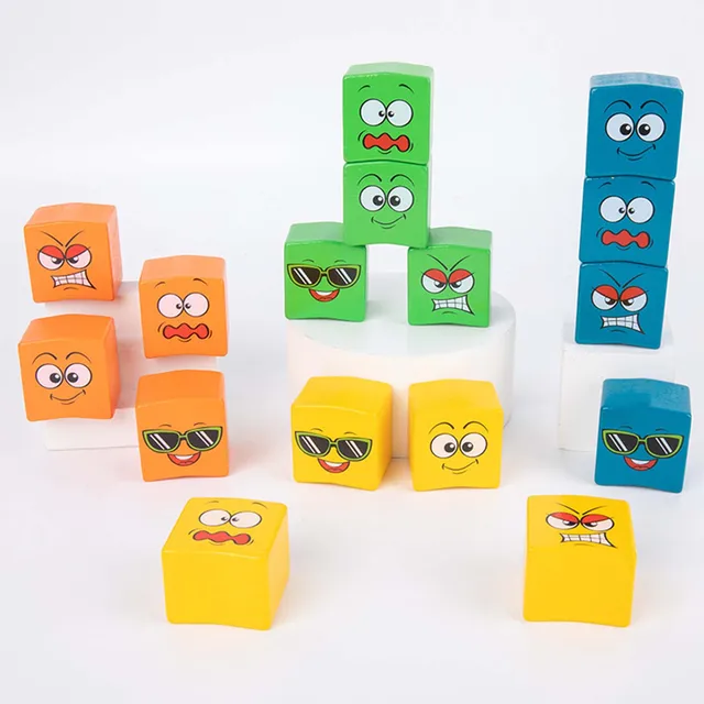 16pcs Wooden Cube Table Games Expression Puzzle Kids Educational Blocks Sort Stacking Expression Cubes Memory Game With Timer 3