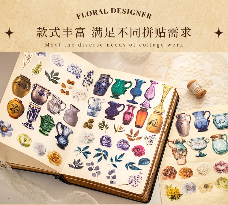 JIANQI 20-Blatt-Aufkleber mit Blumen und Vasen, kreative Collage, DIY, Scrapbook-Material, Ästhetik, Schreibwarenaufkleber – Detail 9