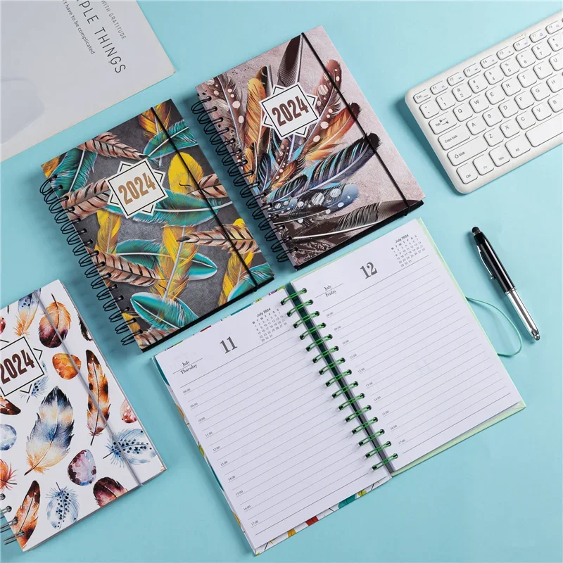 Colored Feathers 365 Day Calendar Planner Notebook for School Office Journaling schedule notebook,notebook diary journal,notebook diary