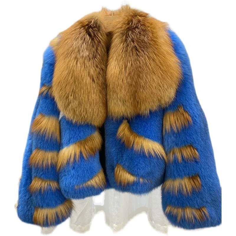 Imported Large Real Fur Collar Fox Hair Coat Short Young Knitted Thick Warm High Street Jackets Autumn/Winter Women's Clothing