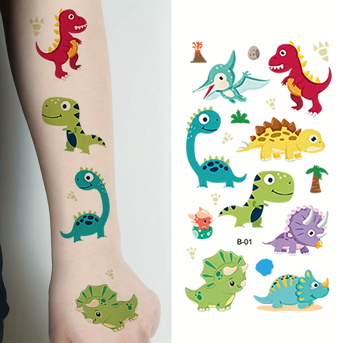 10 Tatouages Dinosaure Fluorescents Pour Enfants - Brillent Dans Le Noir - Cadeau Amusant 3-7 Ans