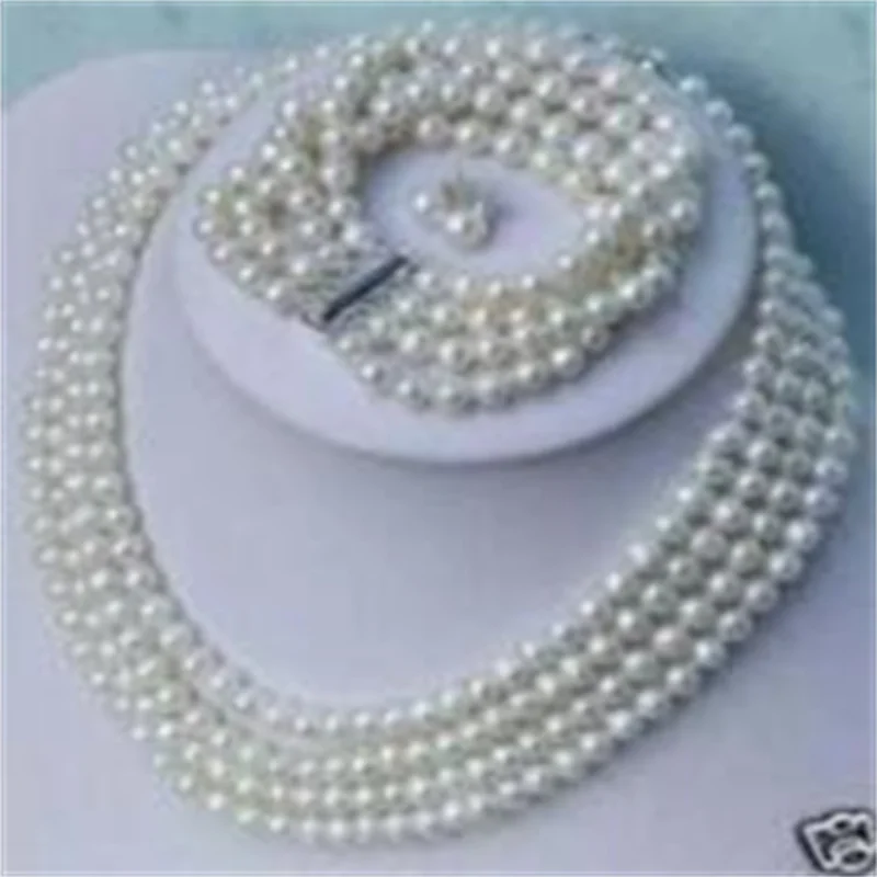 

Charming 4 rows white pearl necklace &bracelet earring