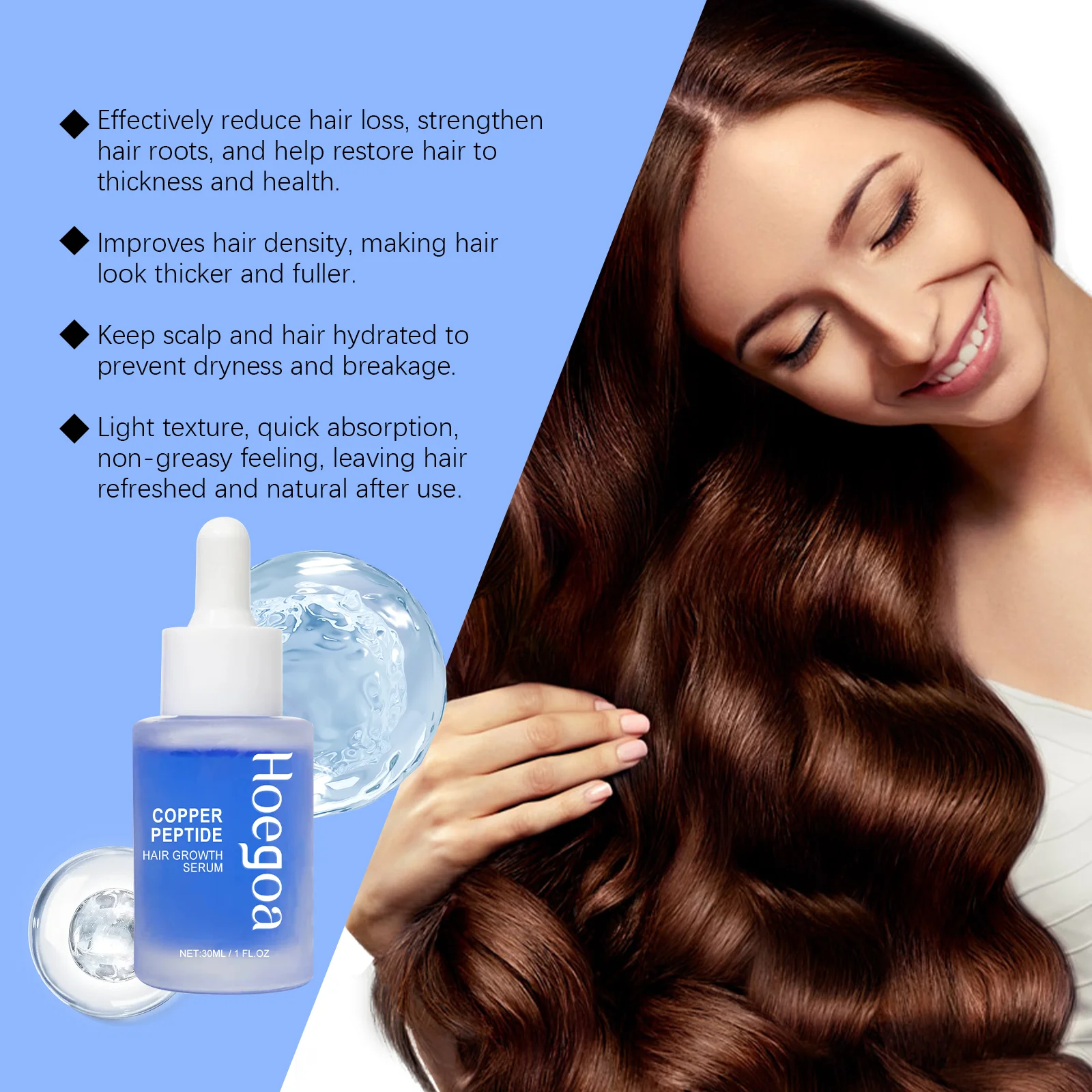 Copper Peptide Hair Serum: Nourishes Scalp, Conditions Hair Roots, Repairs, Adds Volume and Strengthens Hair