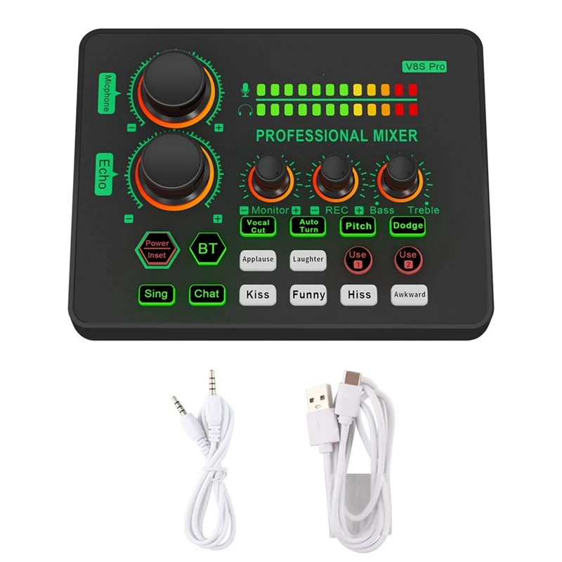 A39Q-New V8S PRO Changing Sound Card Live Cards Computer PC Mixing Console Professional Studio Recording Kit Podcast Voice