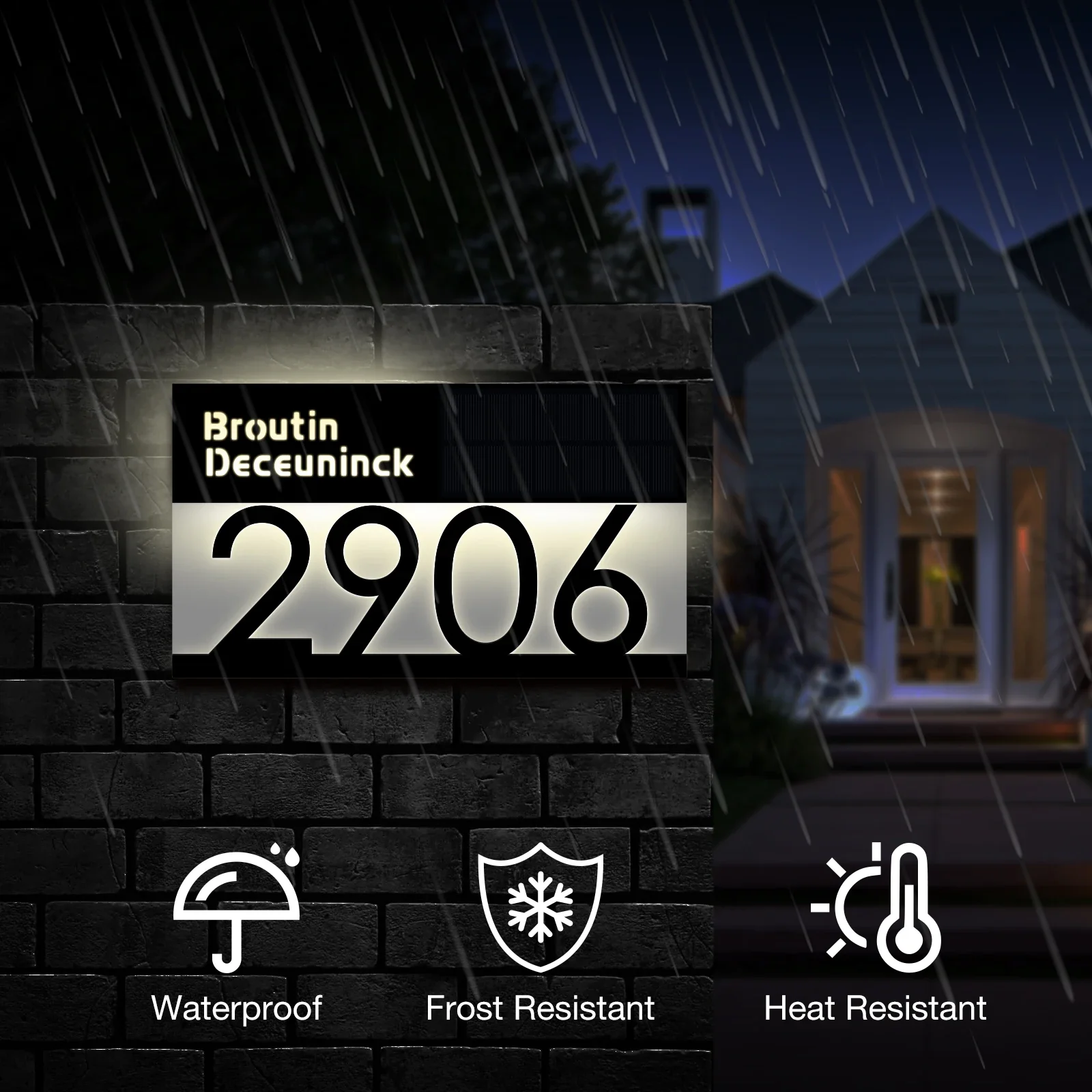 Personalized Solar House Number Light Exterior LED Light House Plaque 3D Laser Cutting Street Family Name Door Sign Gift