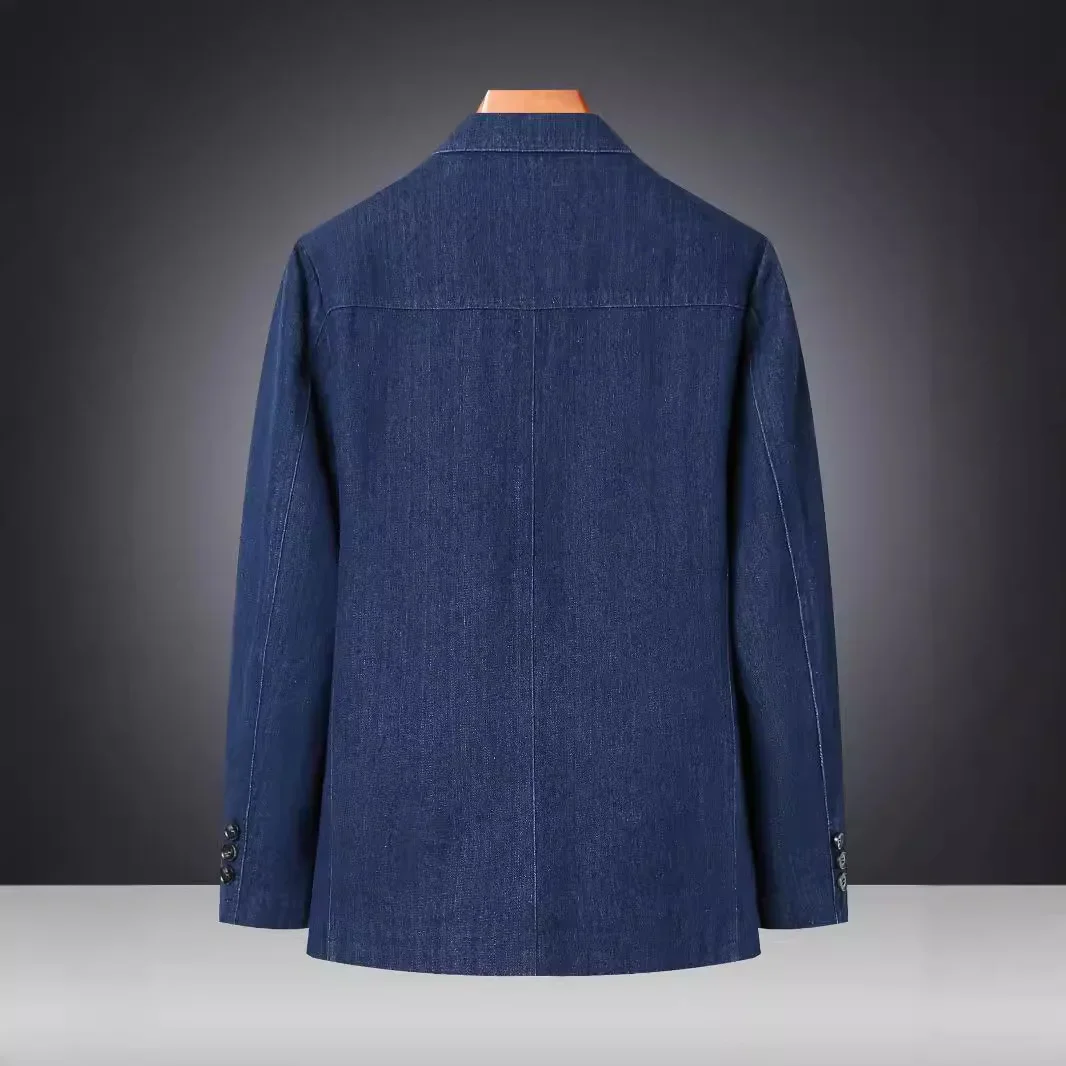 Denim Western-Style Suit Men's Casual Business Attire Midlife and Elderly Father's Clothing Lapel Top Loose Fit Plus Size