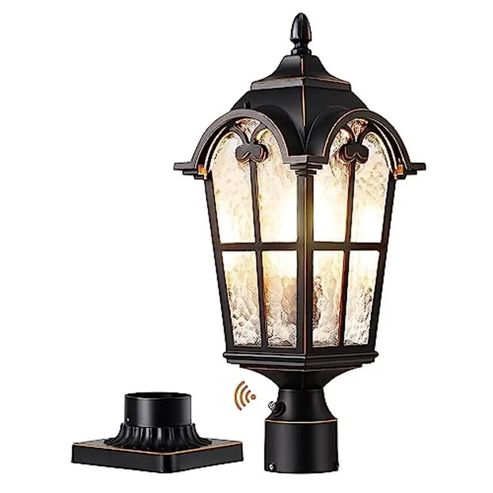 Dusk-to-Dawn Outdoor Post Light Fixture 22" Waterproof With Pier Mount Base Vintage Style Aluminum Glass Pole Lantern Hardwired