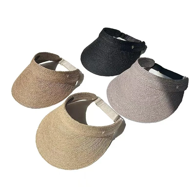 25 Lady Summer Empty Top Sun Visor Hat Summer Straw Wide Brim Sun Cap Uv Protection Hat Raffia 2