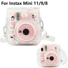 Transparent Daisy PVC Protective Shell Case Bag For Fujifilm Instax Mini 11/9/8 Camera with Shoulder Strap Protective Bag