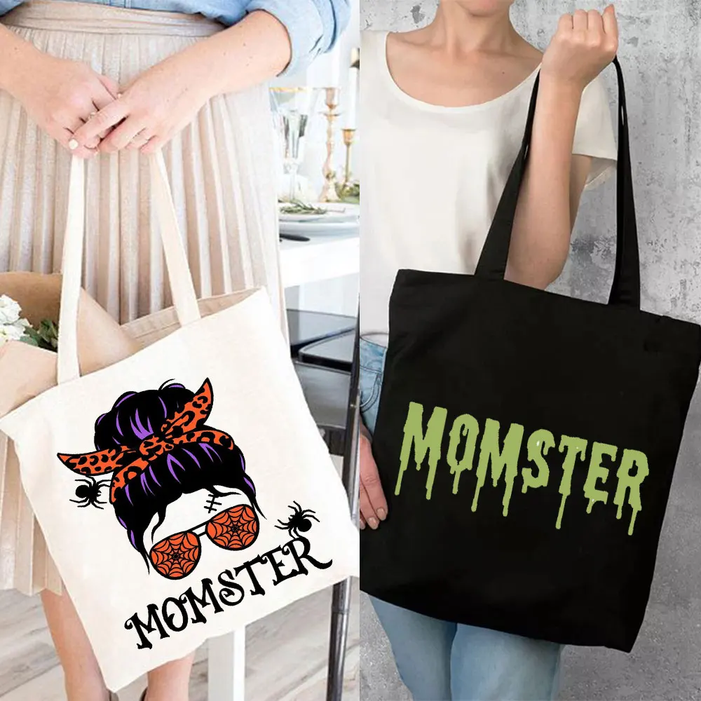 

Женская сумка-тоут Ulzzang Momster, парусиновая Сумочка для покупок для мам на Хэллоуин, складная Экологически чистая Сумочка для шоппинга, забавная