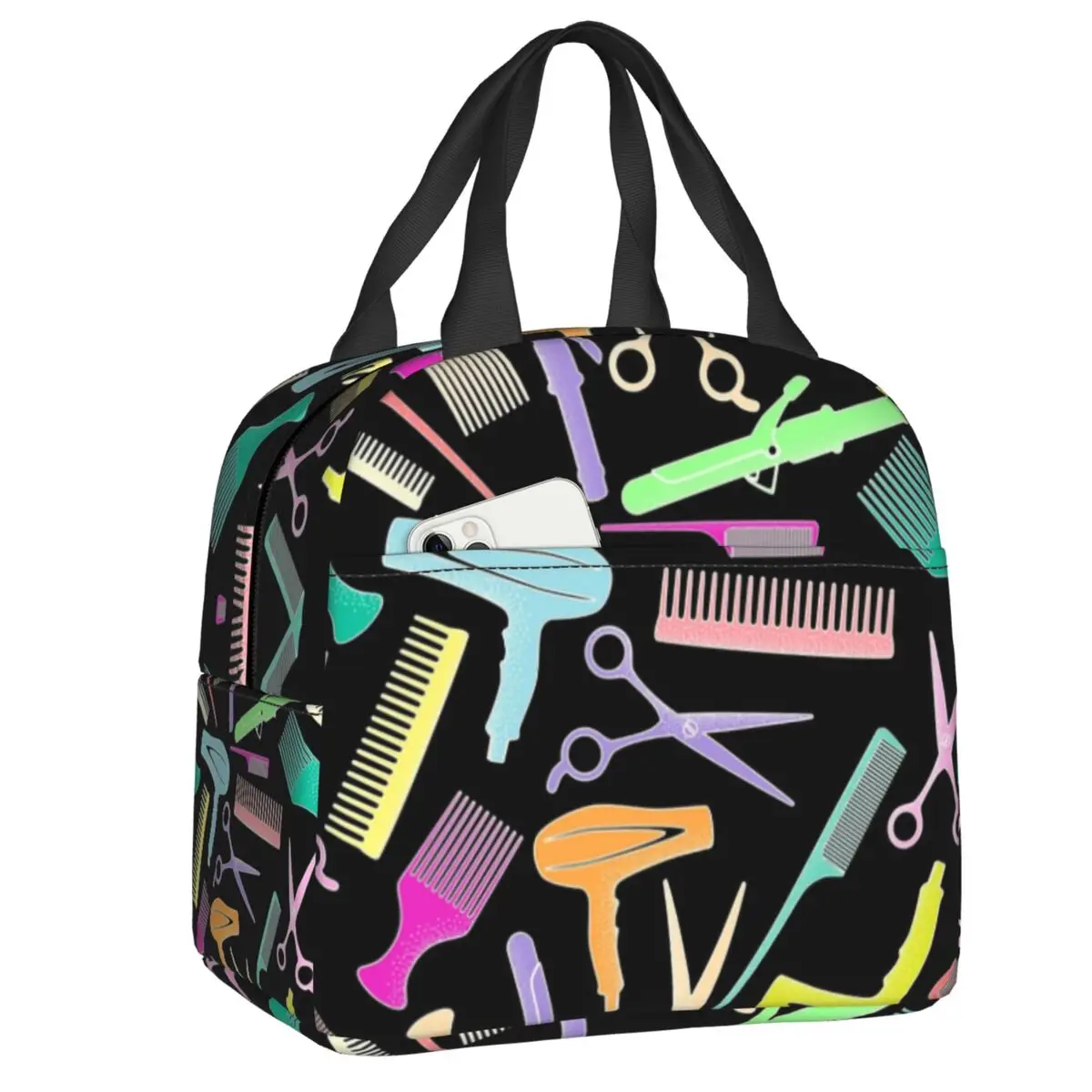 

Salon Hair Dressing Tool Pattern Portable Lunch Box for Women Hairdresser Barber Gift Cooler Thermal Food Insulated Lunch Bag