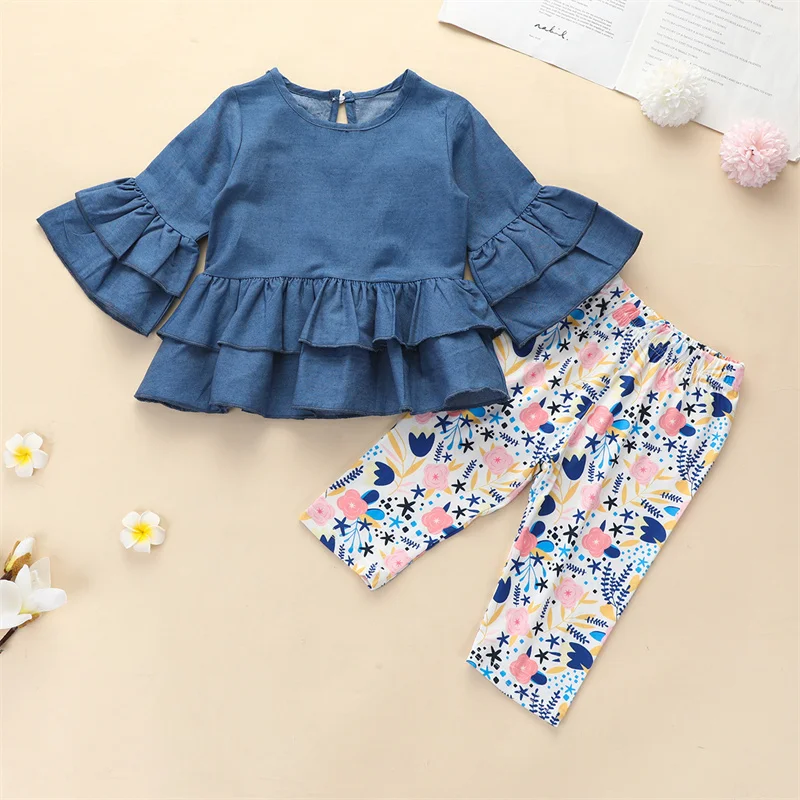 

Fashion Girl Outfits Top Trousers Baby Kids Children Clothes Set