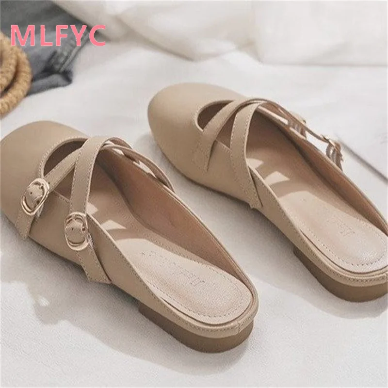 Baotou Half Slippers for Female Outwear 2023 New Summer Retro Art Leisure Lazy Slippers women flat shoes mujer loafers