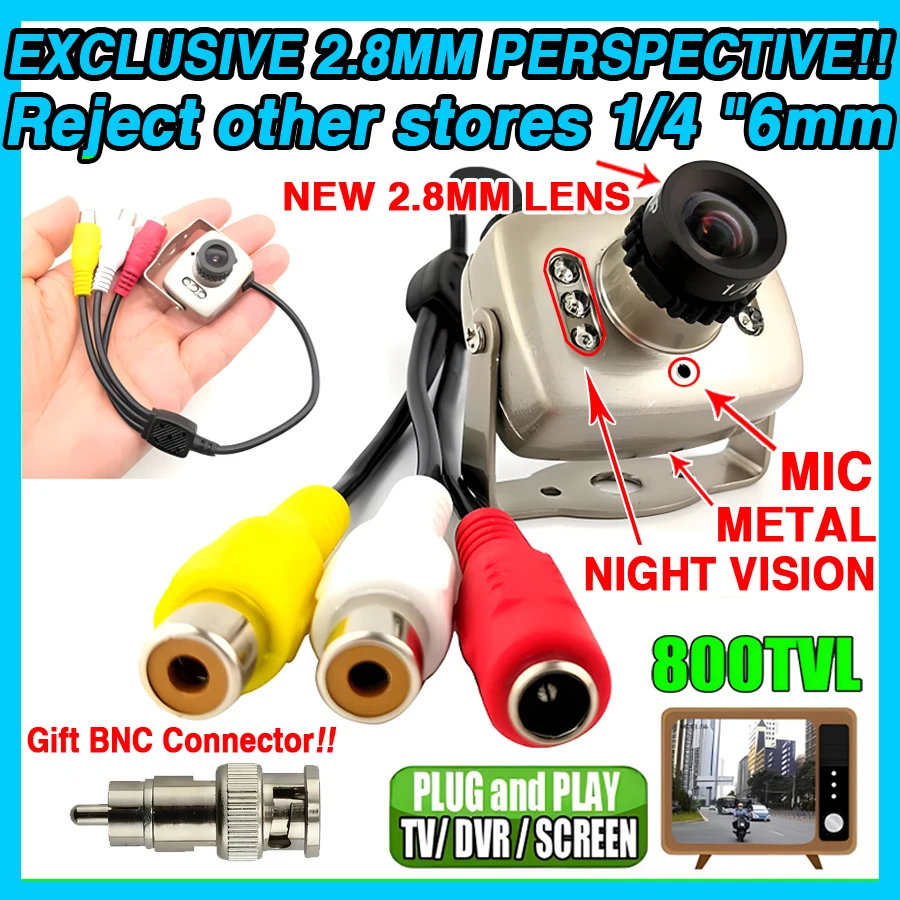 

Mini HD 1/4cmos 700TVL Surveillance Home INDOOR Audio MIC Cctv Camera 6led Infrared Night Vision small Metal Analog Color Video