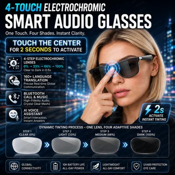 Occhiali Smart AI con Lenti Elettrocromiche a Cambio Colore, Traduzione AI, Doppio Microfono, Chiamate BT, Lettore Musicale, per Uomo e Donna