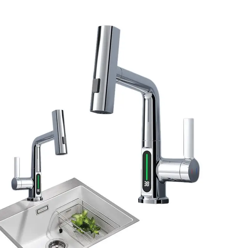 

Pull-Out Faucet Rotating Spring Faucet With Pull-out Sprayer Single-Handle Faucet For Hot And Cold Water For Bathroom Washbasin