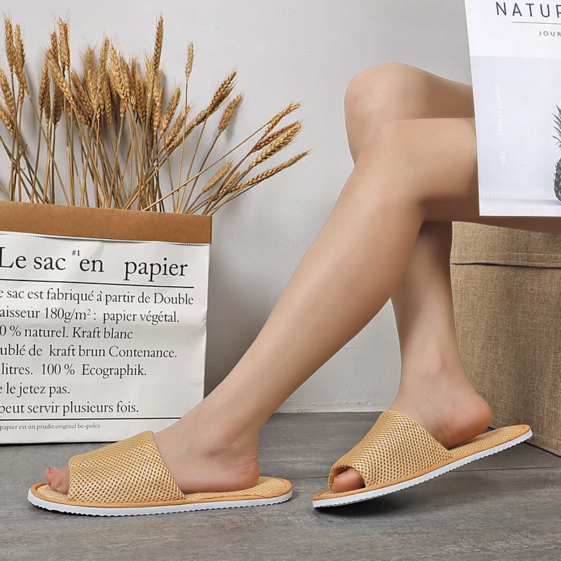 5Pairs/Lot Men Women Disposable Slippers Hotel Open Toe Mesh Slides Non-slip Travel Indoor Spa Guest Slipper Light Portabl