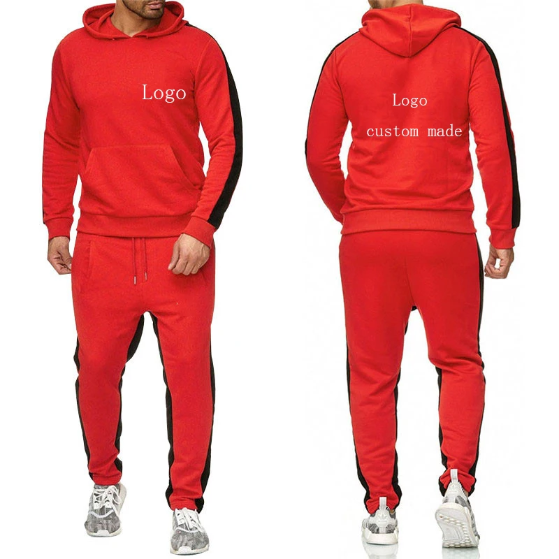 2023 Spring Autumn Custom Logo Print Solid Color Casual Sets Men's Cotton Hooded Popular Hoodies+Trendy Classic Sweatpants Suits