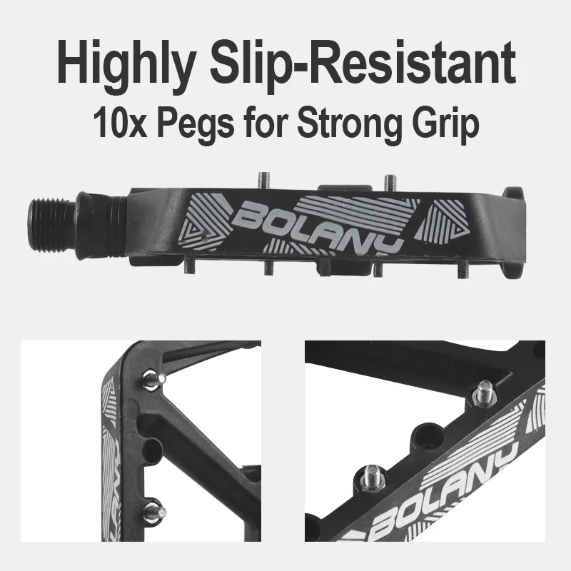 Pedali Per Bici In Alluminio Antiscivolo – 9/16", 20 Punte Per Lato, Ricambio Per MTB, BMX, Strada, City Bike, Peso 408g, Nero