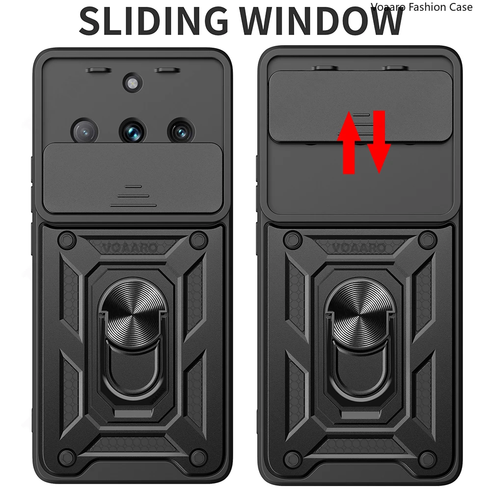 Slide Lens Armor Case with Magnet Ring Stand Holder