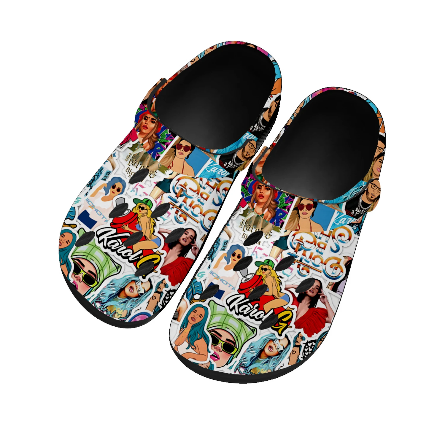 

Karol G Singer Printed Home Clogs Custom Water Shoes Mens Womens Teenager Shoe Garden Clog Breathable Beach Hole Slippers Black