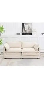 ROWHY Sectional 2 Seat Cloud Loveseat with 2 Throw Pillows, Modern Corduroy Love Seat Sleeper Bed...
