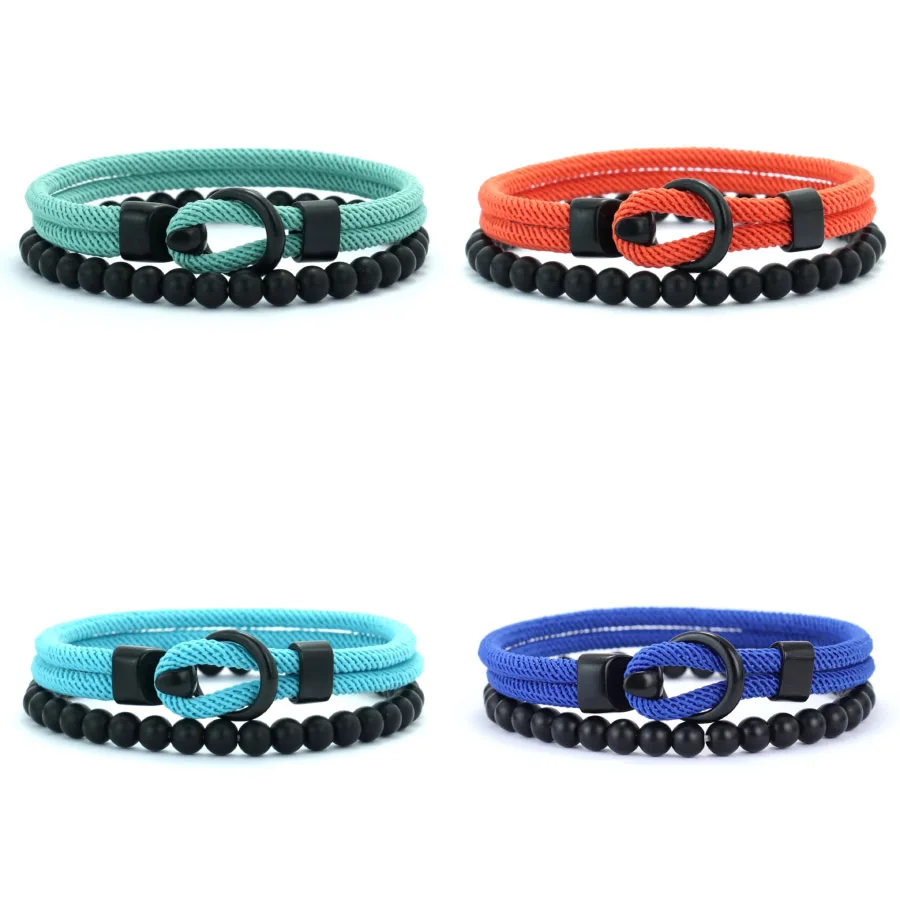 Stilvolles 9-Farben-Herren-Armband-Set, 2 Teile/Paar, Klasse A, 4 mm, glückliches chinesisches Seil-Armband, schwarzer Onyx-Stein, Meditation, Heil-Armband