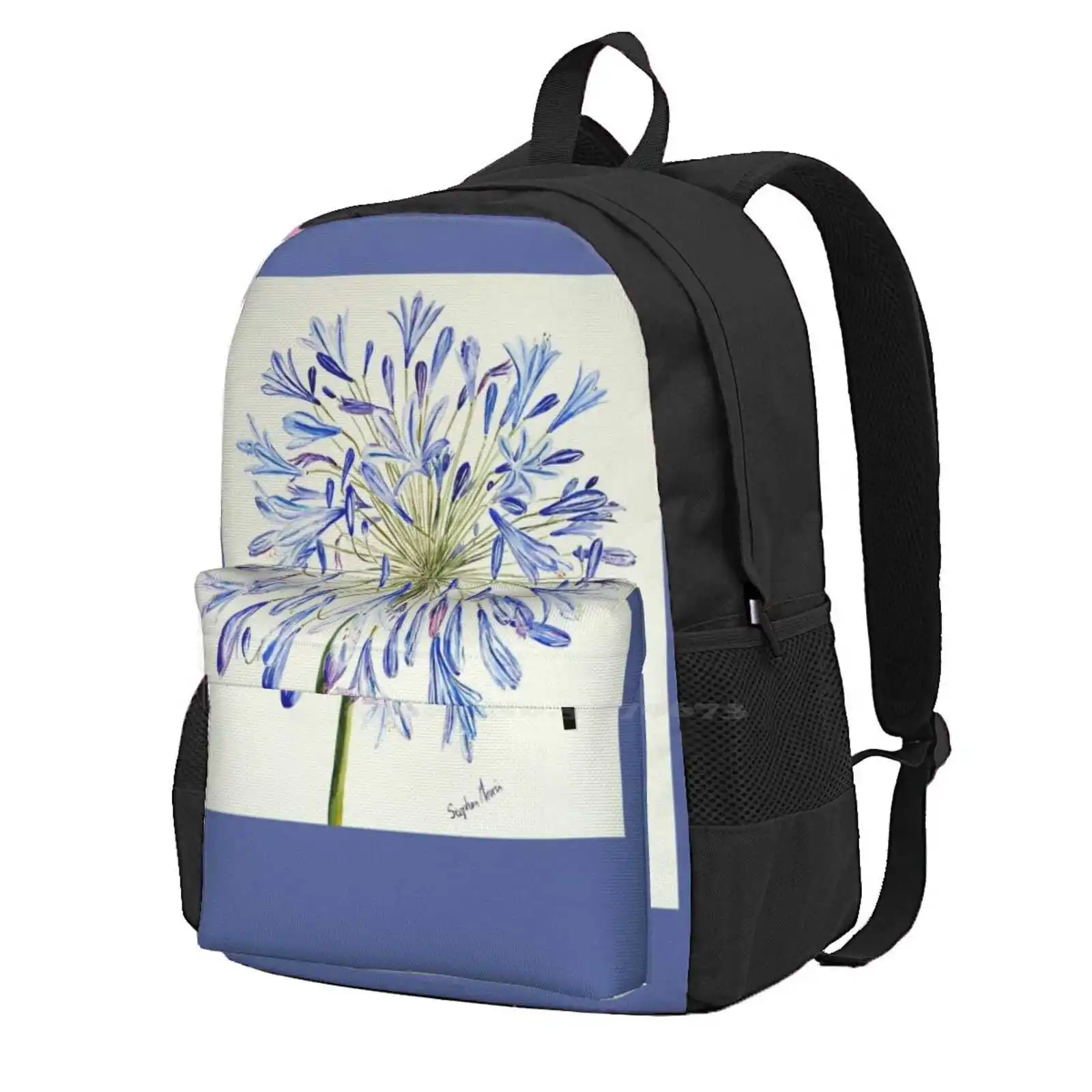 

Isles Of Scilly 'agapanthus' School Storage Bag Student's Backpack Isles Of Scilly Agapanthus Blue Flower Watercolour Island