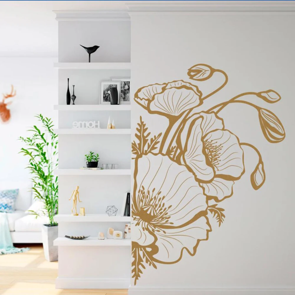 Beauty Poppy Flower Wall Sticker Soggiorno Cucina Piante Flora Wall Decal Camera Da Letto Vinile Home Decor