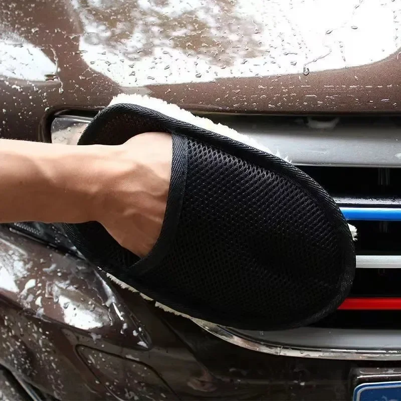 1PC Thick Car Cleaning Mitt Soft Faux Wool Glove for Deep Dirt Removal Streak-Free Shine Auto Dusting Microfiber Mitt