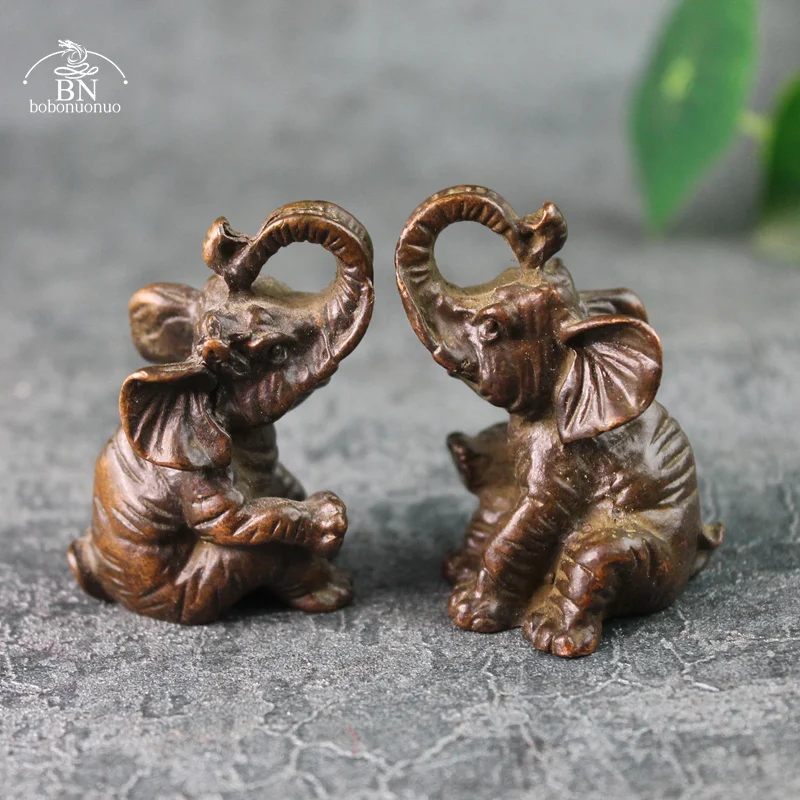 自然銅 置物 Pure Copper Elephant Small Statue Feng Shui Ornaments Handmade